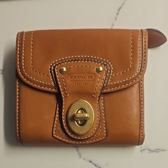 Coach Tan and Blue Leather Wallet - Picture 1 of 8
